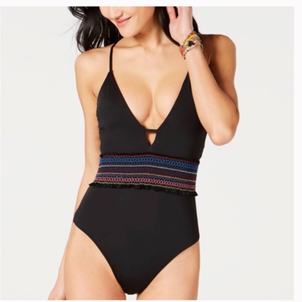 Bar III Women's Smocked One-Piece Swimsuit NWT